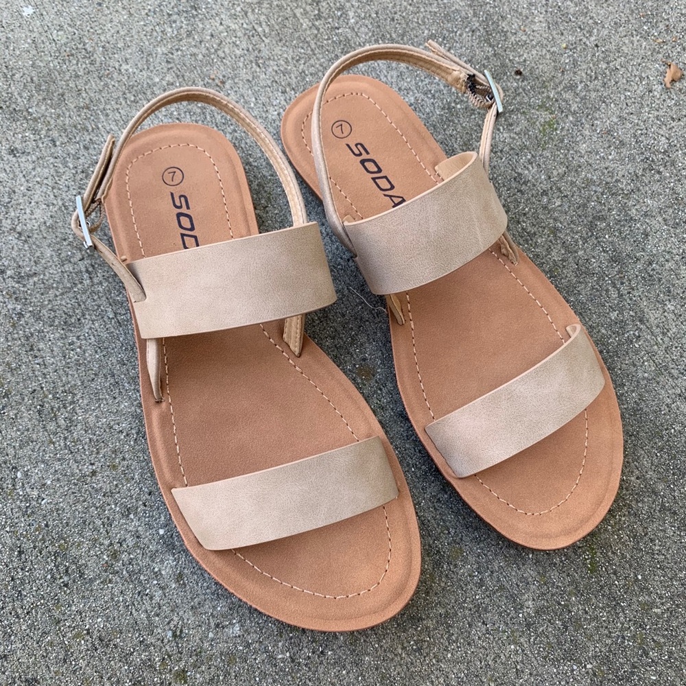 Soda Women Vegan Taupe Beige Criss Strap Sandal